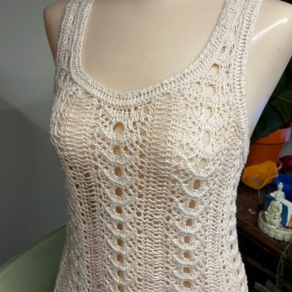 Lucky Brand Crochet Boho Macramé Tank with Fringe.